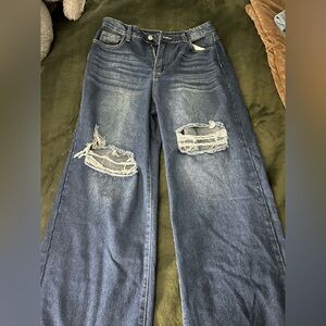 SHEIN Blue Distressed Boyfriend Jeans